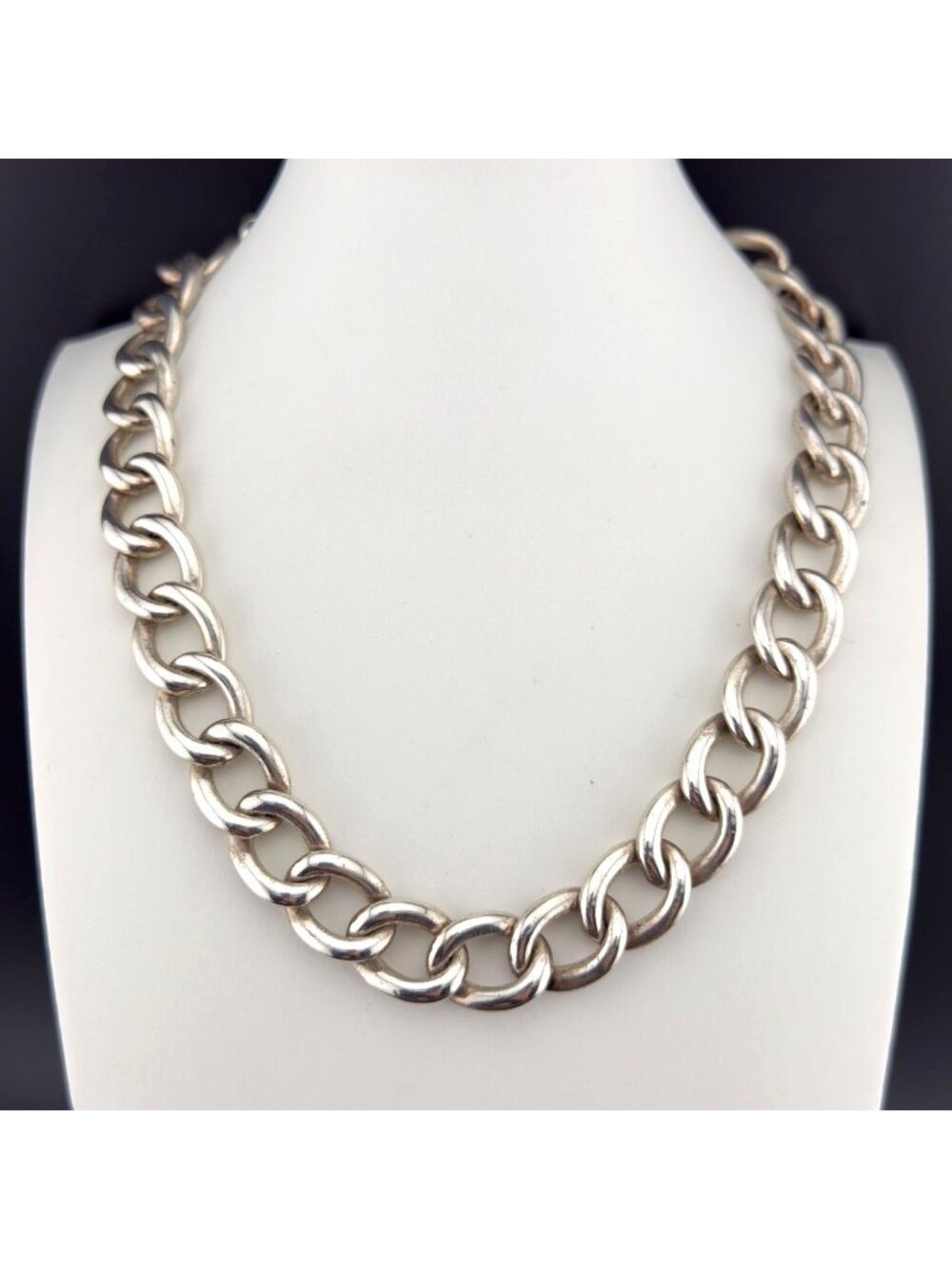 Vintage Signed Monet Silver Tone Chain Necklace Chunky Collar Statement Choker